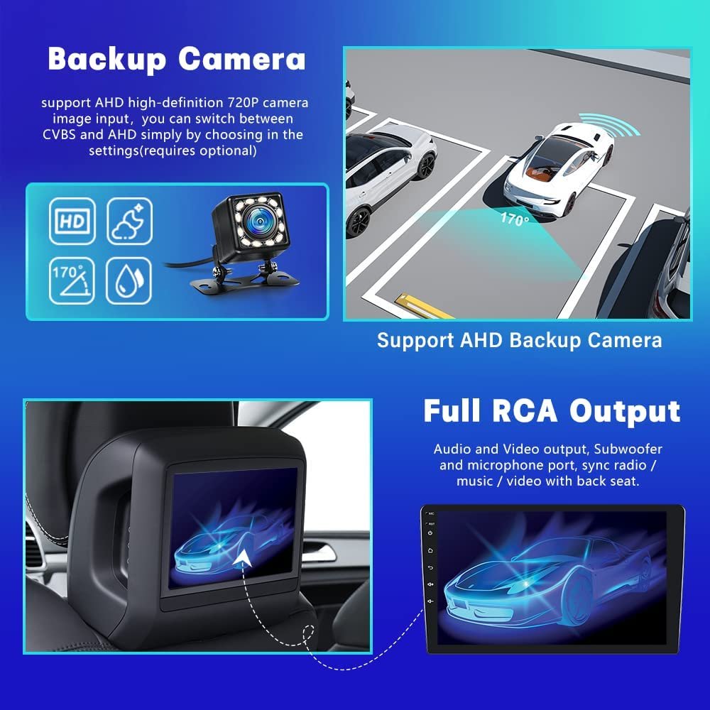 Podofo Double Din 10.1" Android Car Radio 1+32/2+64 Car Stereo CarPlay & Android Auto GPS WIFI Hifi EQ FM RDS BT