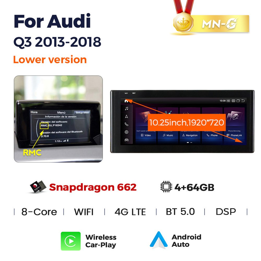 Navifly Newest Android Touch Screen car audio system for Audi Q3 2013-2019 Support Voice Control DVR Rear cam OBD TPMS