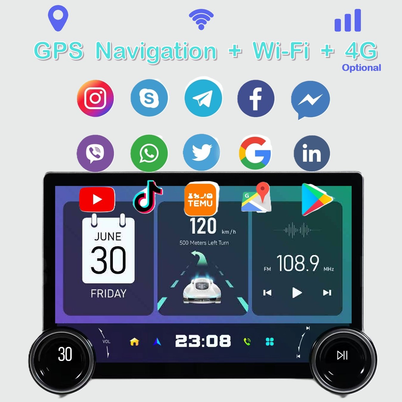 Zmecar New Hot 2K HD QLED Touch Screen 8-Core Carplay Android Auto Diamond 2k DSP Car Stereo USB BT GPS Car DVD player