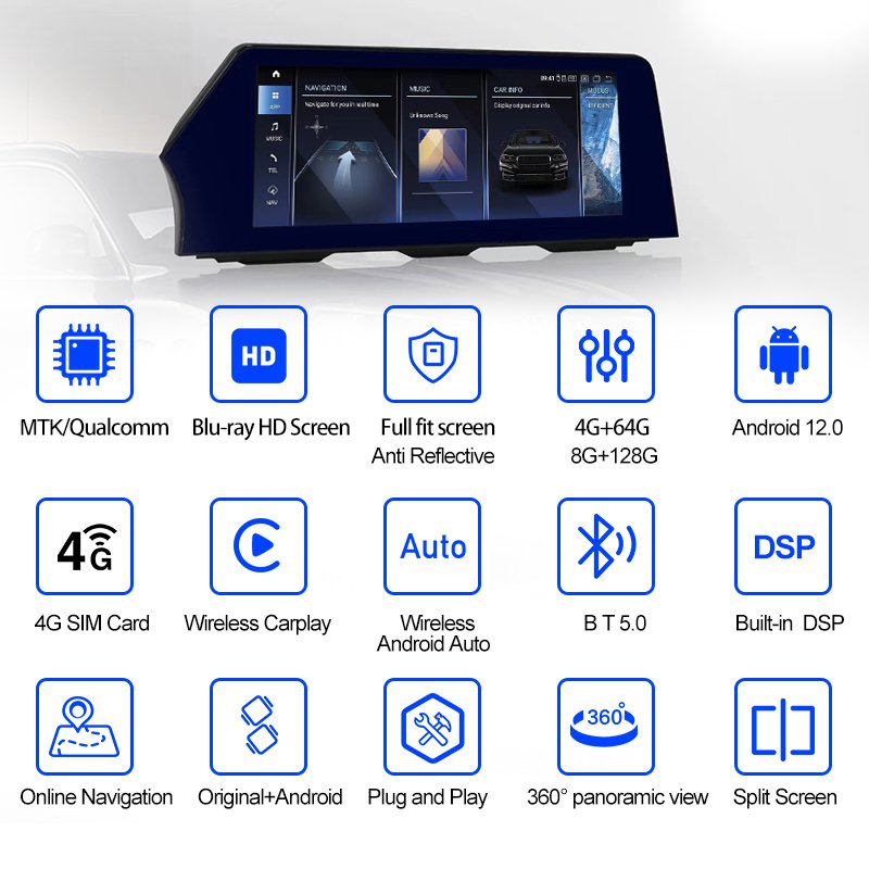 12.3" mtk dvd car radio stereo android touch screen multimedia player carplay gps navigation for BMW 5 series f10 2011-2017