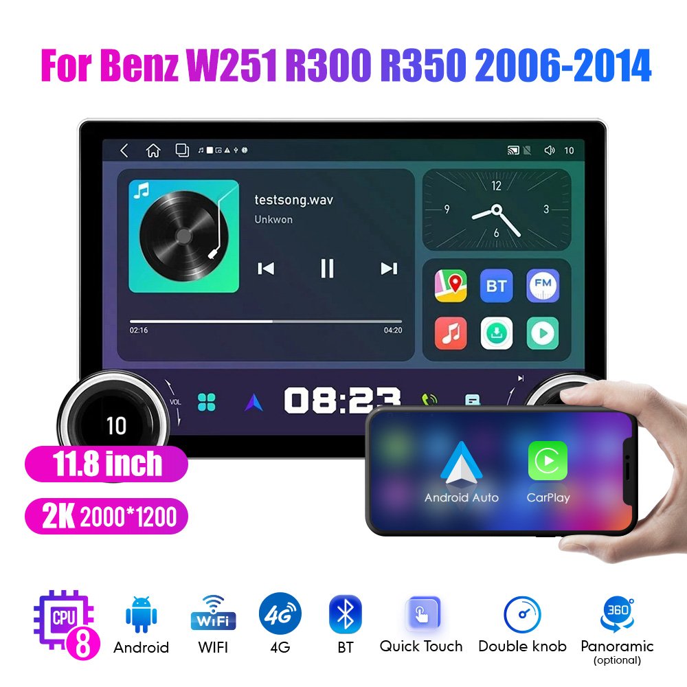 11.8Inch 2Din Android Car Radio For Benz W251 R300 R350 2006-2014 2K QLED Screen Car Stereo Car DVD Player Carplay Android Auto