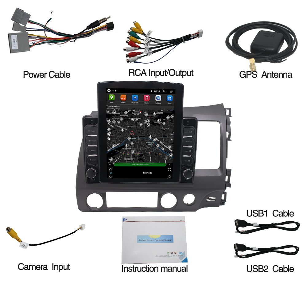 9.7 inch vertical touch screen android car radio gps for Honda Civic 2005 2006-2012 car DVD Player stereo carplay 4G tesla style