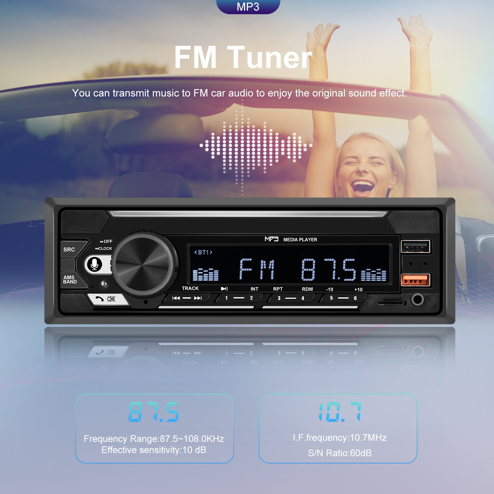 Podofo 1Din Car MP3 Player Audio Stereo USB Charging Car Radio Player Remote Control Digital BT USB/SD/AUX-IN Car Radio Stereo