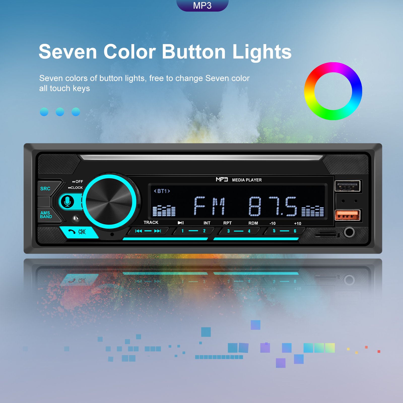 Podofo 1Din Car MP3 Player Audio Stereo USB Charging Car Radio Player Remote Control Digital BT USB/SD/AUX-IN Car Radio Stereo