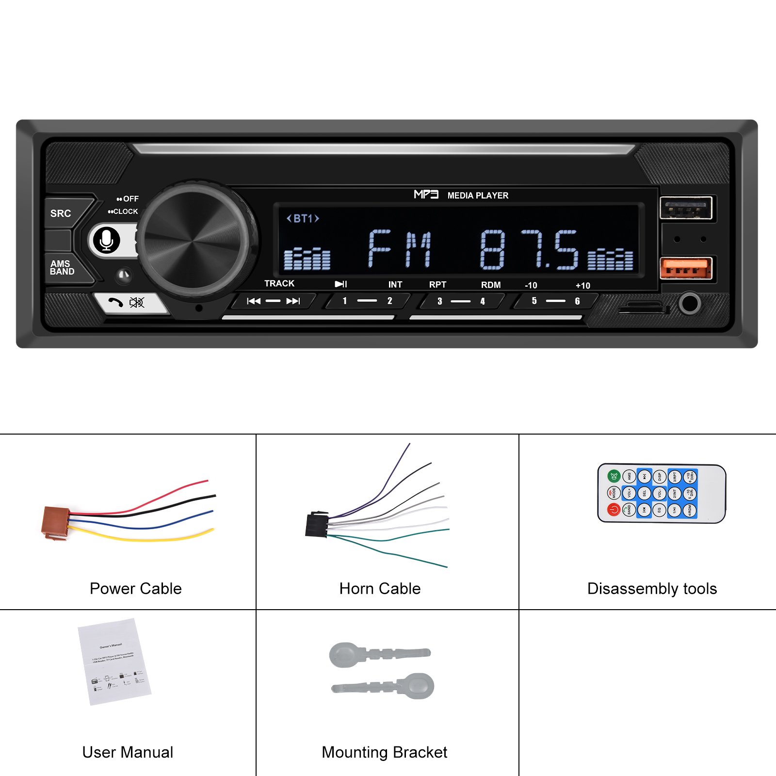 Podofo 1Din Car MP3 Player Audio Stereo USB Charging Car Radio Player Remote Control Digital BT USB/SD/AUX-IN Car Radio Stereo