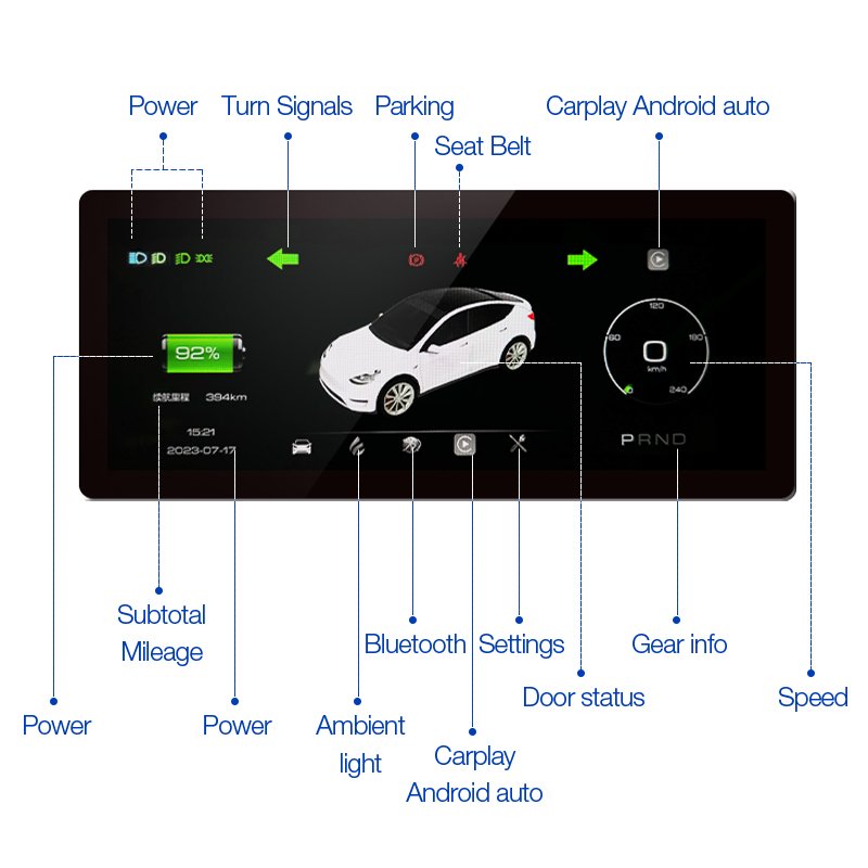 Fit to Tesla style touch screen model y digital cluster display 10.25 inch with Carplay Car Dvd Player for tesla model 3 display