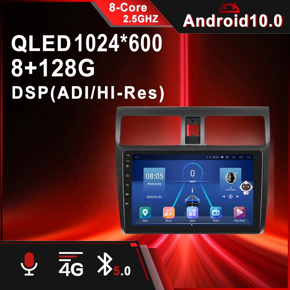 Podofo 8 Core 8+128GB 10.1" Car Radio WIFI 4G Android 10 Carplay Android Auto AI Voice GPS DSP EQ RDS For Suzuki Swift 2005-2010