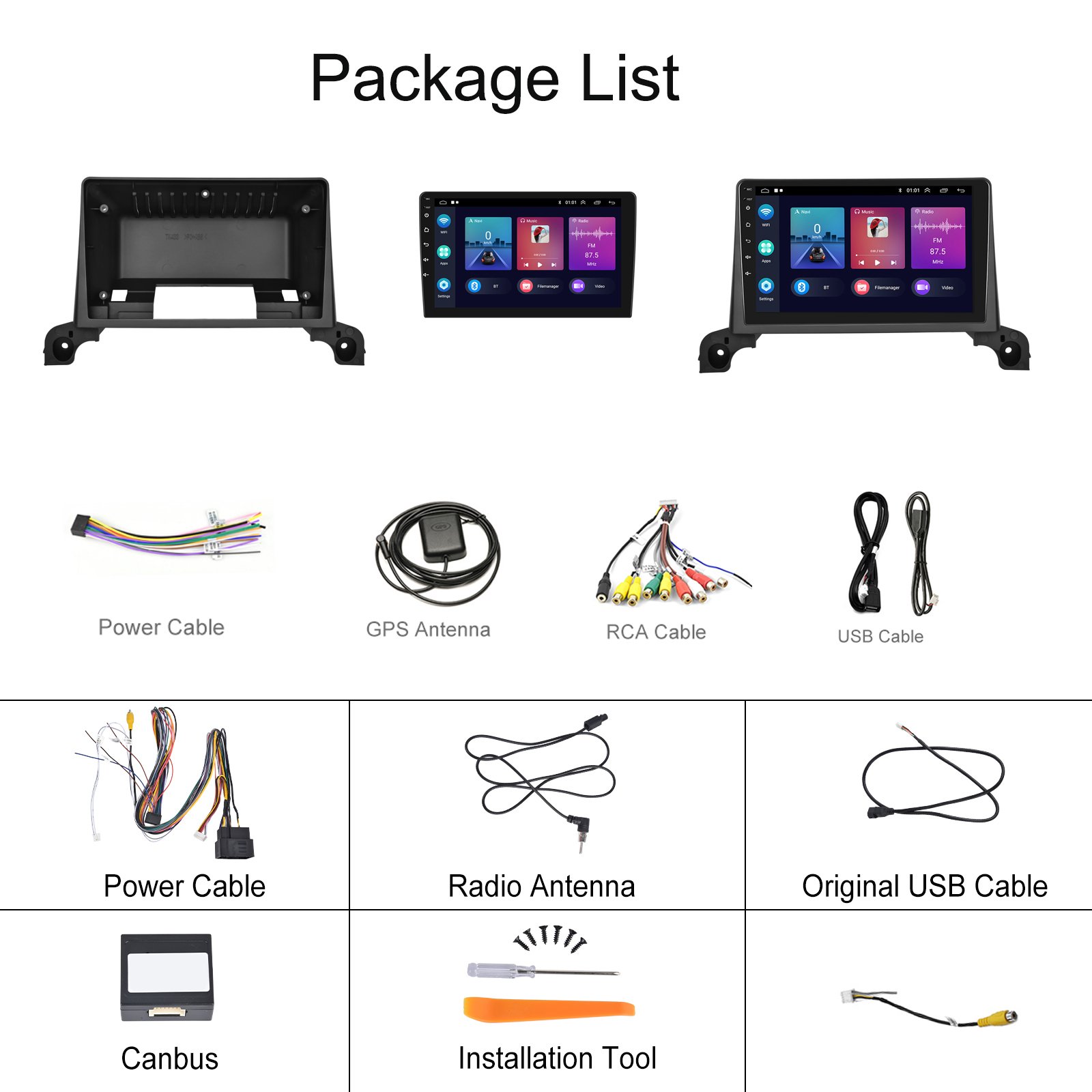 Podofo Android Double Din Car Radio 9 Inch Autoradio For Peugeot 4008/5008 2017-2019 Carplay Android Auto BT GPS WiFi