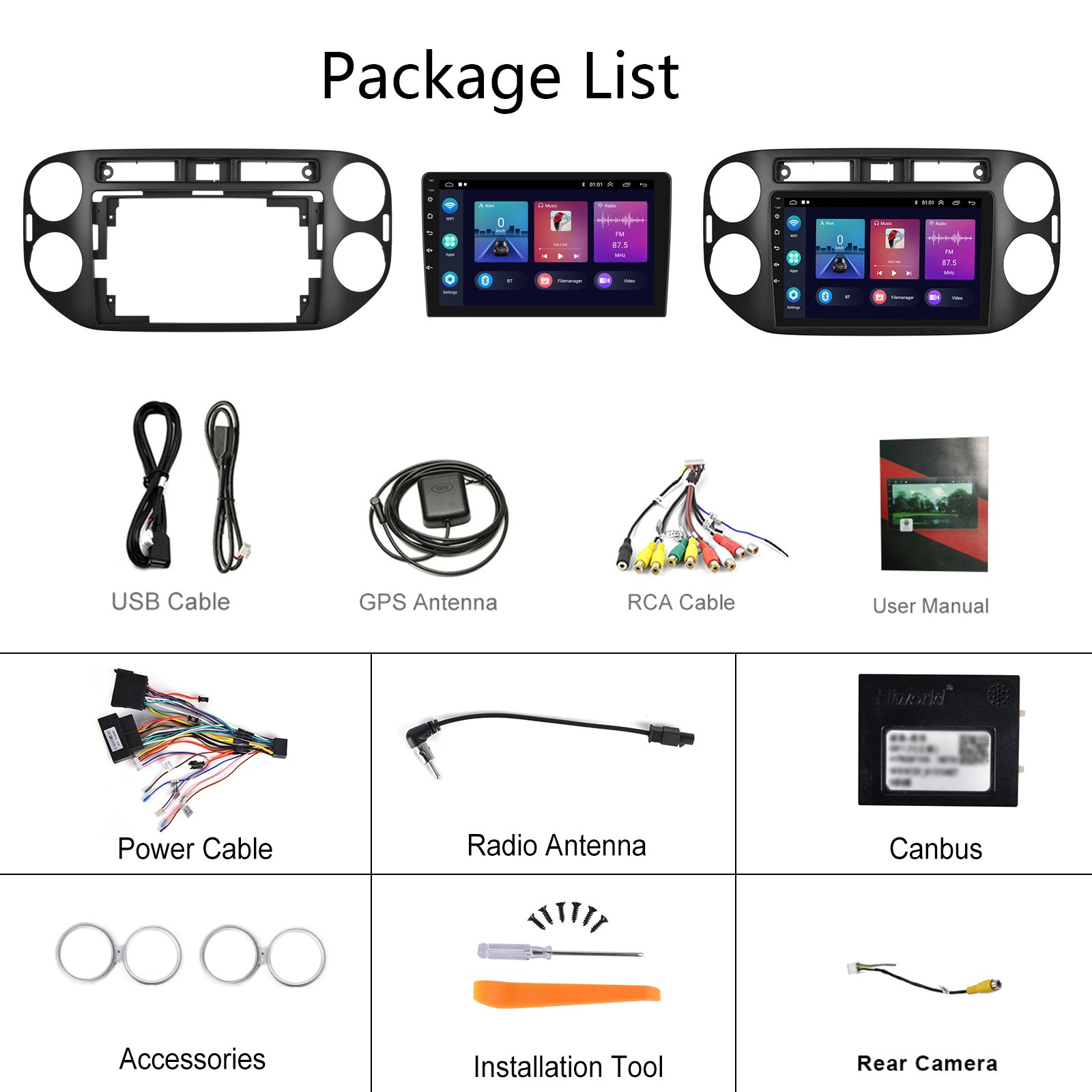 Podofo Android Car Radio 9 Inch 2+64GB 2 Din For Volkswagen Tiguan 2014-2016 Carplay Android Auto BT WiFi GPS Hi-Fi FM