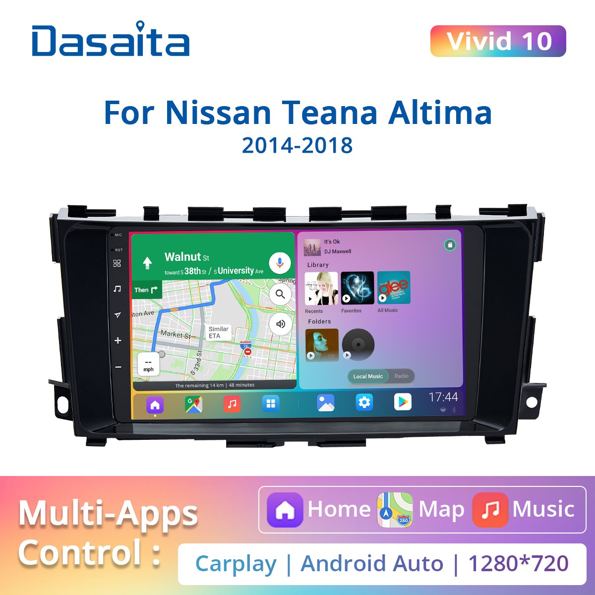 Dasaita 9 inch Vivid For Nissan Teana Altima 2014-2018 Car DVD player IPS 4G/64G Apple Carplay Wifi Plug and Play GPS Navigation