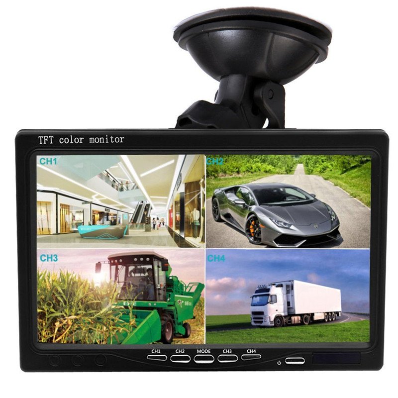 Podofo 7'' Split Screen Quad Monitor 4CH Video Input Windshield Style Parking Dashboard for Car Rear View Camera Car-styling