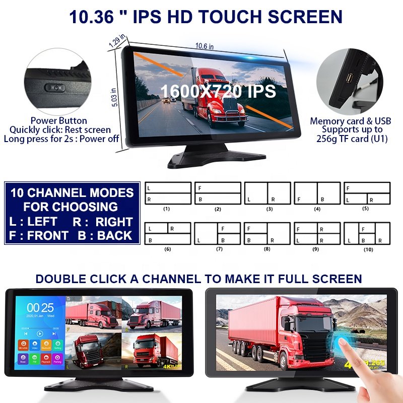 10.36 Inch Full-Touch Car Monitor Screen MP5 Multimedia Car DVD Player Truck Bus Monitor System