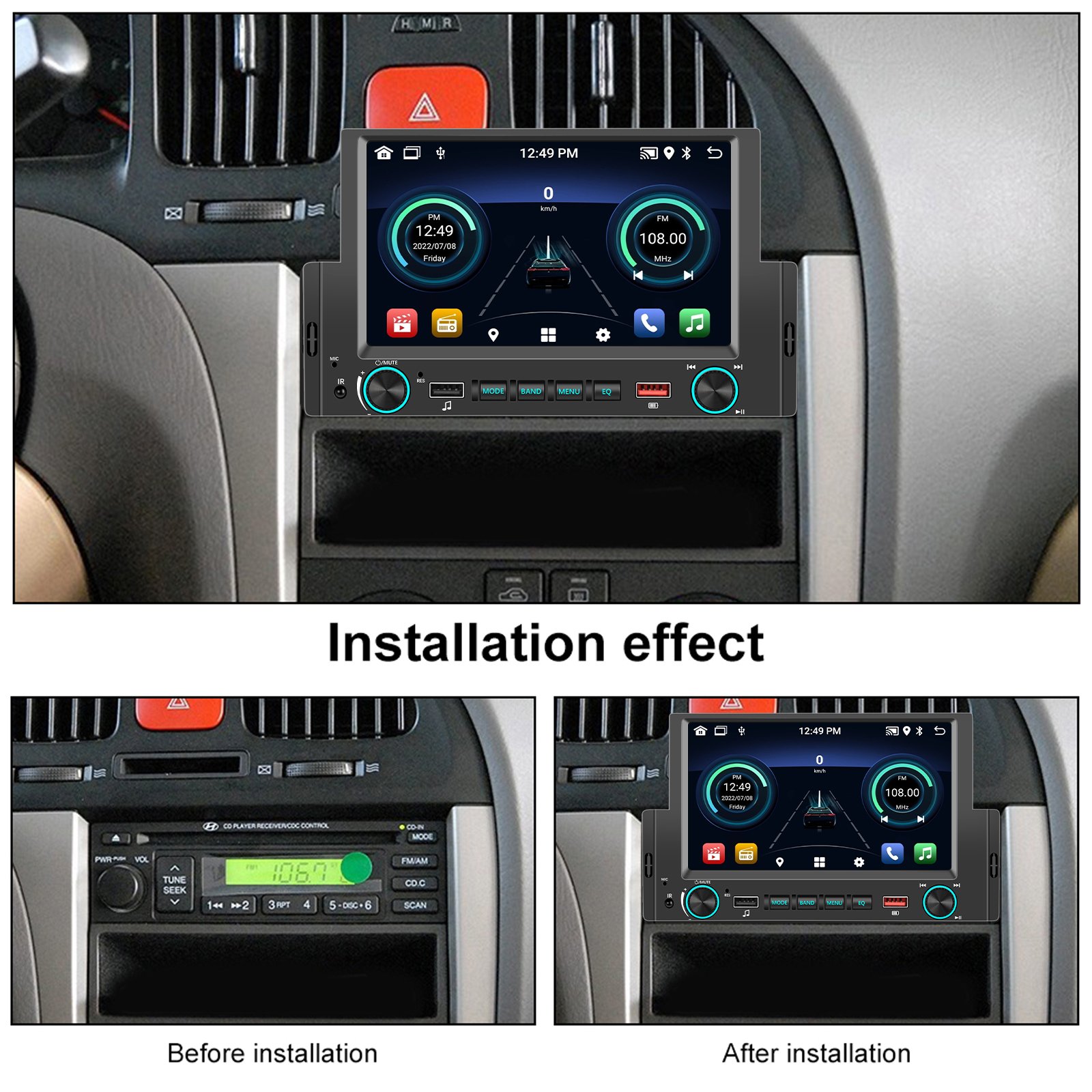 Podofo 6.2 Inch Android Car Radio 2+64G Single Din Car Stereo CarPlay /Android Auto GPS WIFI FM RDS BT Autoradio Factory Price