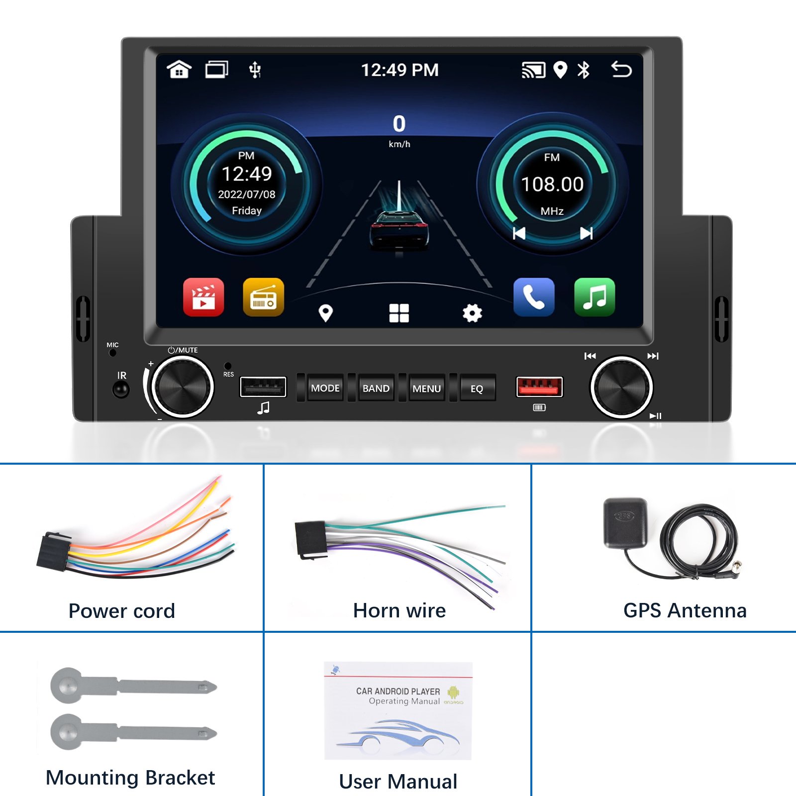 Podofo 6.2 Inch Android Car Radio 2+64G Single Din Car Stereo CarPlay /Android Auto GPS WIFI FM RDS BT Autoradio Factory Price
