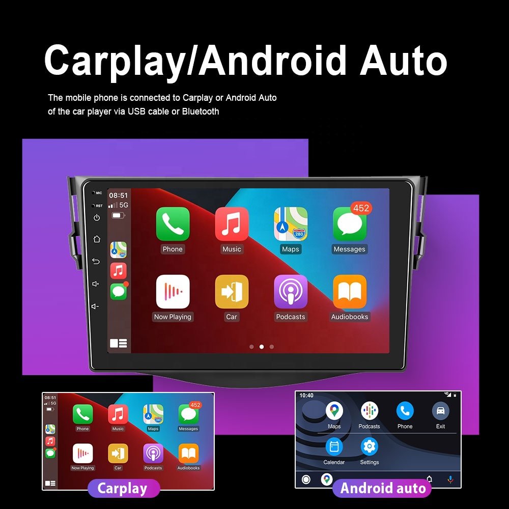 Podofo 2Din 9" Android Car Stereo Carplay Android Auto Video GPS Navi WIFI Radio FM RDS EQ SWC For Toyota RAV4 2007-2012