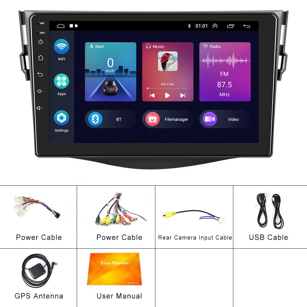 Podofo 2Din 9" Android Car Stereo Carplay Android Auto Video GPS Navi WIFI Radio FM RDS EQ SWC For Toyota RAV4 2007-2012
