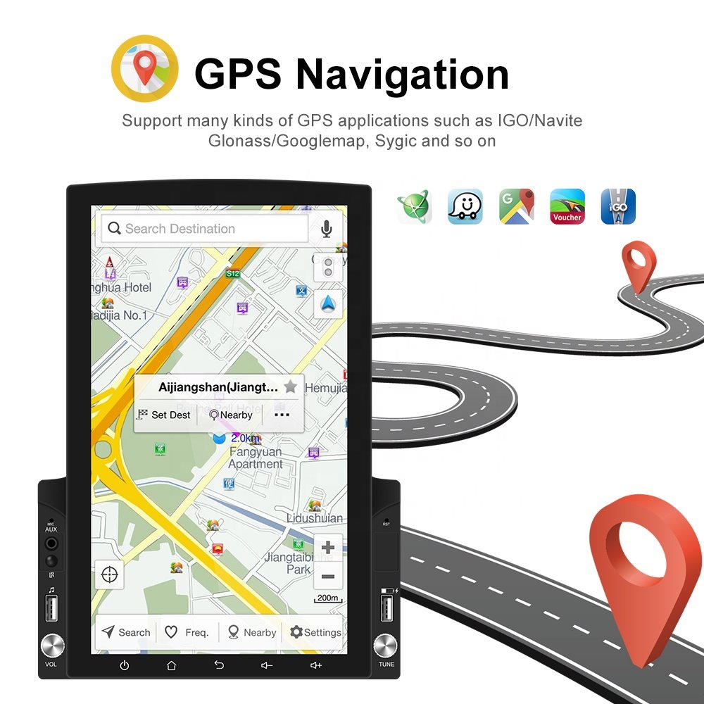 Podofo 9.7" Vertical Split Screen Android Car Radio Stereo with 7" Base 2 Din GPS Wifi BT USB Car MP5 Player