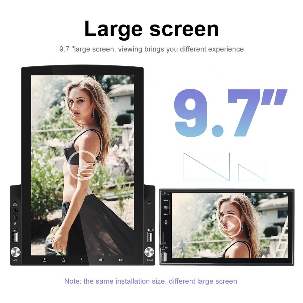 Podofo 9.7" Vertical Split Screen Android Car Radio Stereo with 7" Base 2 Din GPS Wifi BT USB Car MP5 Player