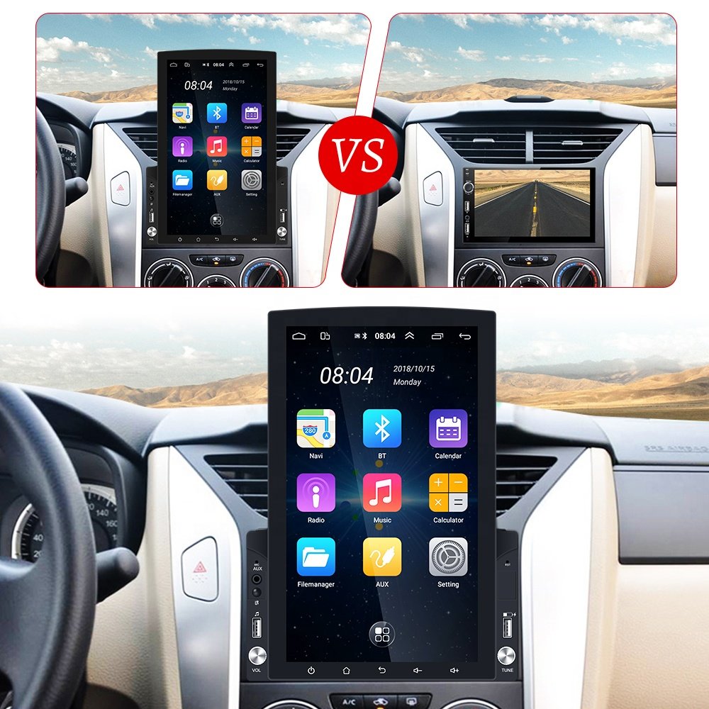 Podofo 9.7" Vertical Split Screen Android Car Radio Stereo with 7" Base 2 Din GPS Wifi BT USB Car MP5 Player