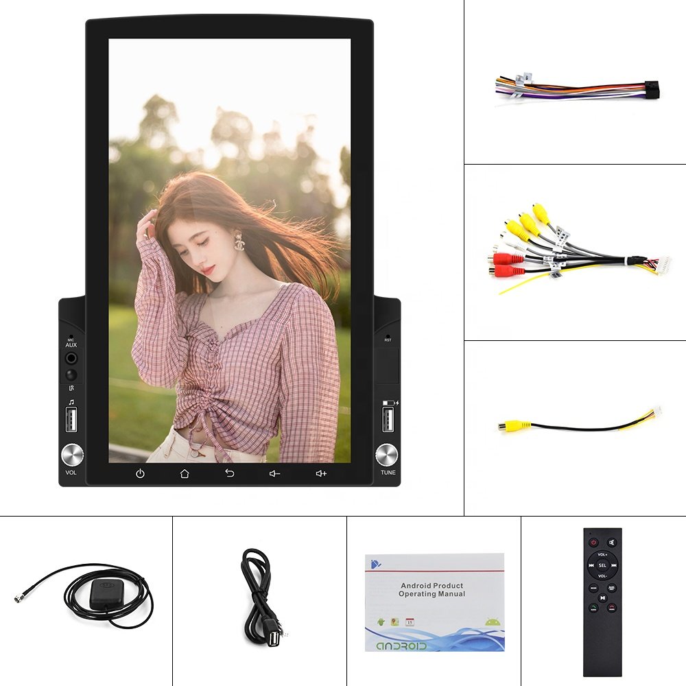 Podofo 9.7" Vertical Split Screen Android Car Radio Stereo with 7" Base 2 Din GPS Wifi BT USB Car MP5 Player
