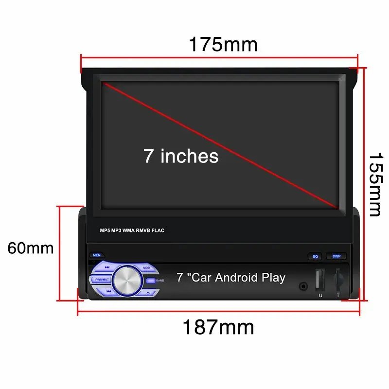 Hot car dvd player 7 inch 1 din retractable screen car MP5 player card USB BT multifunction car android radio stereo cd player