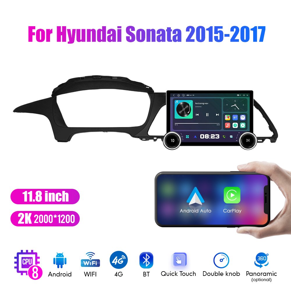 11.8Inch 2Din Android Car Radio For Hyundai Sonata 2015 2016 2017 2K QLED Screen Car Stereo Car DVD Player Carplay Android Auto