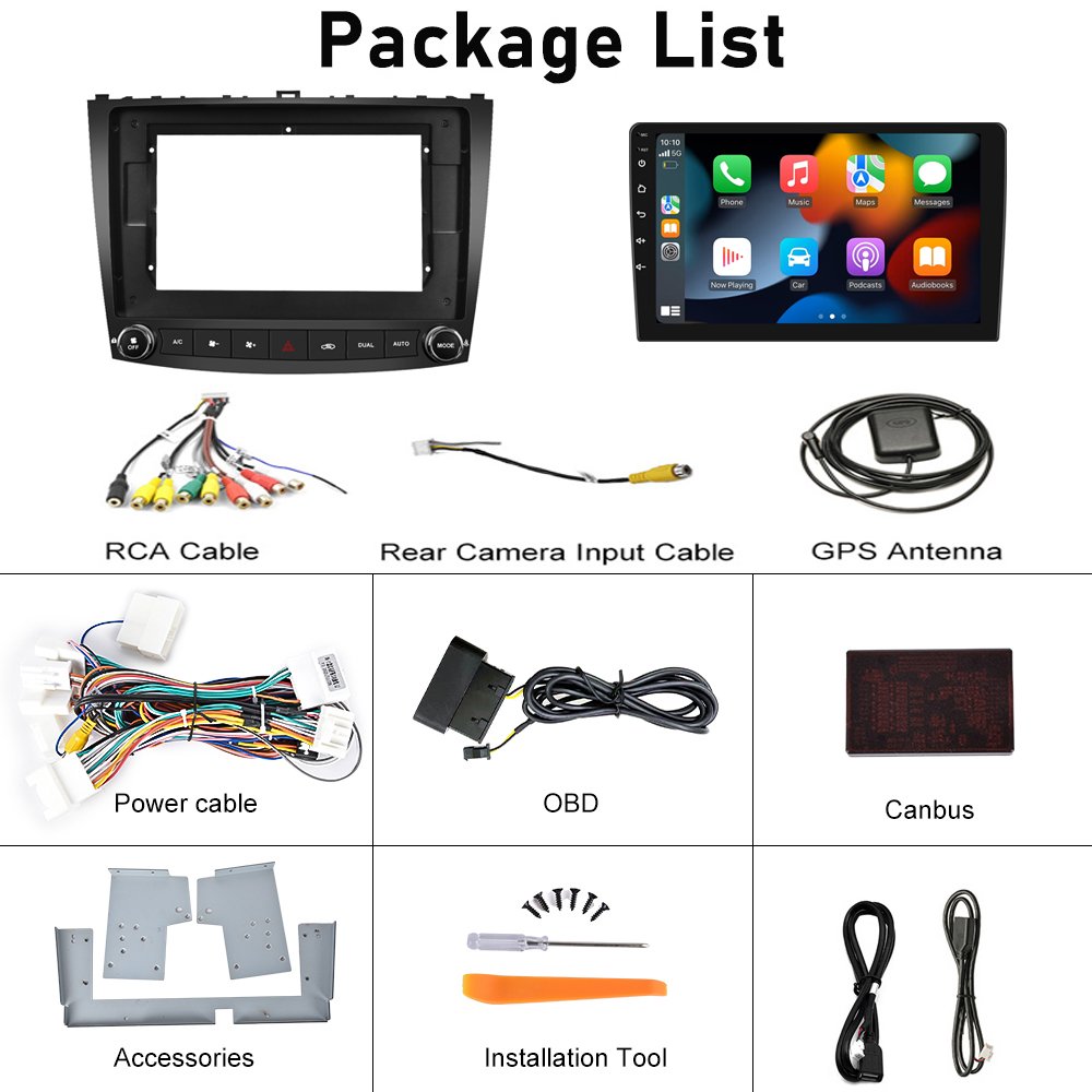 (USA Stock) Podofo 10.1'' Android Car Radio Carplay Android Auto GPS RDS HIFI Support AHD Camera For Lexus IS250 2006-2010