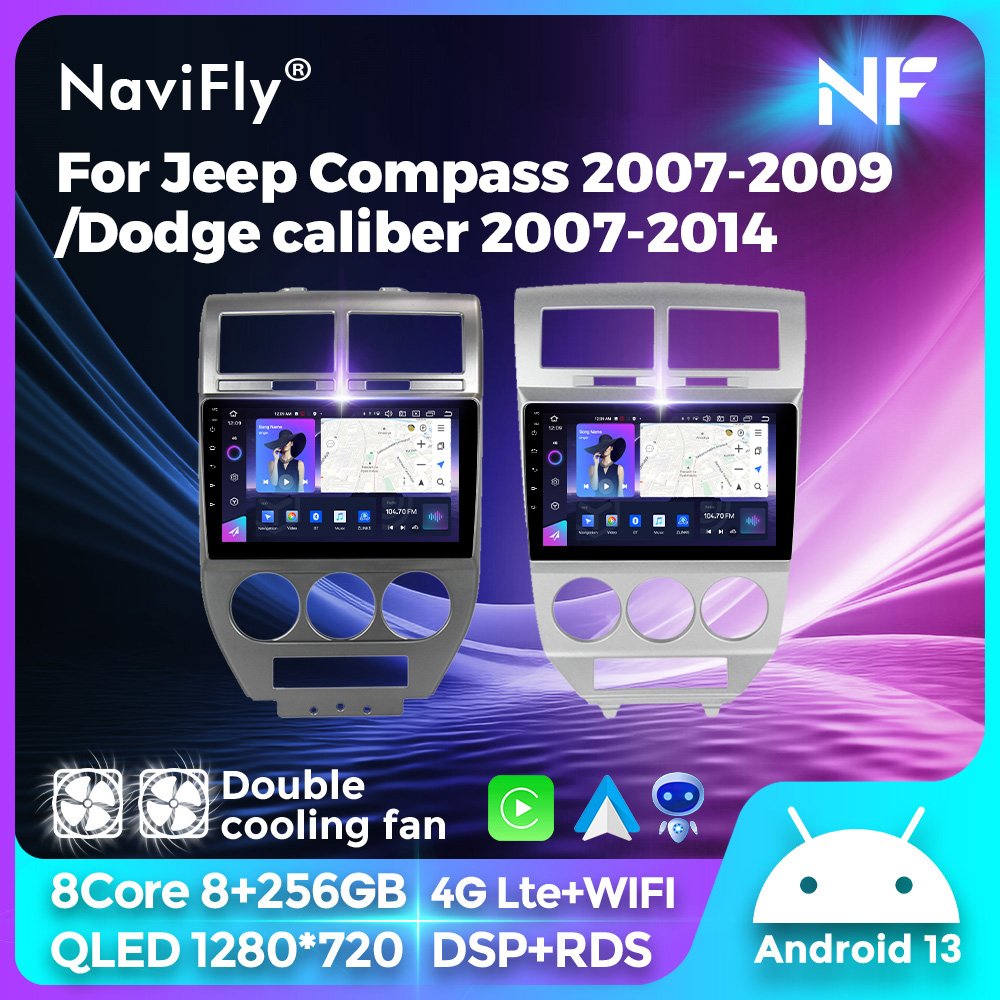 NaviFly NF Newest Android13 QLED 1280*720 8core+256GB 10inch For Jeep Compass 2007-2009 Dodge caliber 2007-2014 with Car player