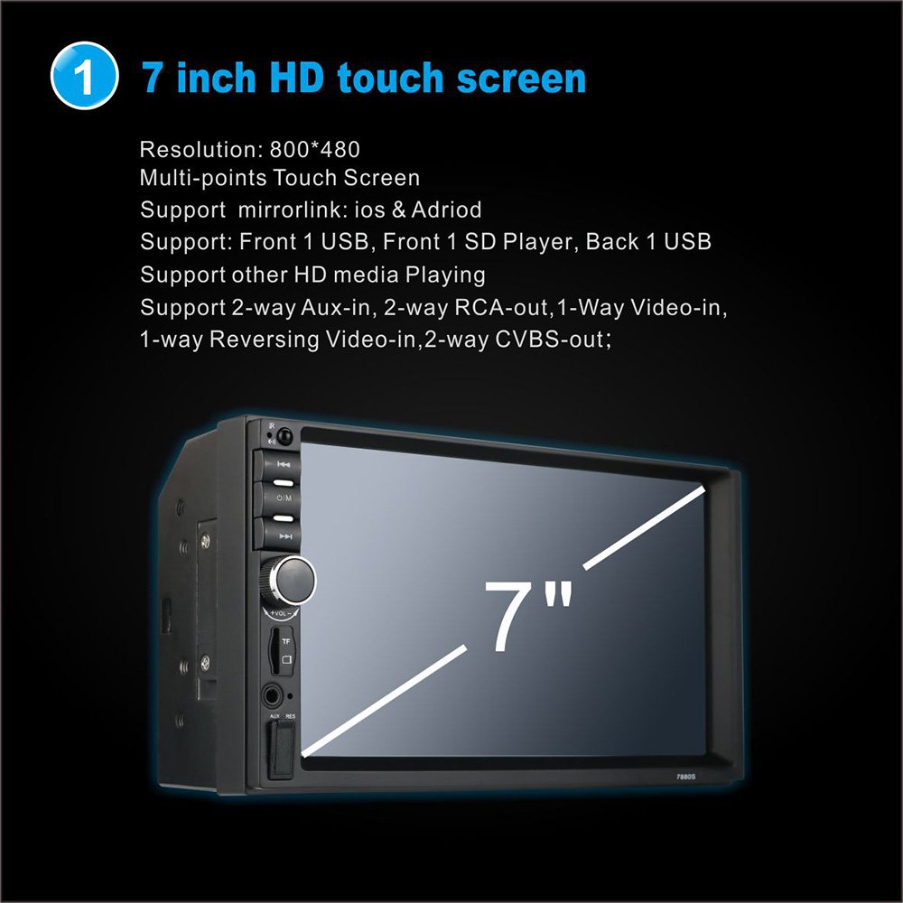 Universal 7 inch Car DVD Player 2 din Car Stereo Video with BT FM Radio Mirror link Dual Remote Control