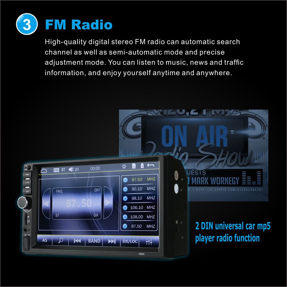 Universal 7 inch Car DVD Player 2 din Car Stereo Video with BT FM Radio Mirror link Dual Remote Control