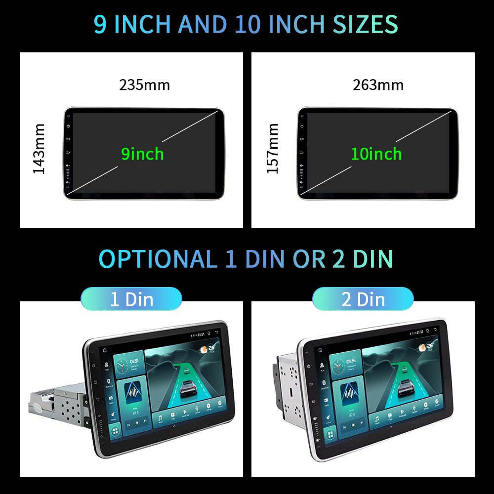 T5 2+32GB 1Din 9/10 Inch apple Carplay Android Multimedia Player Car Dvd Player Rotatable 360 Degree Car Rotating Car Radio