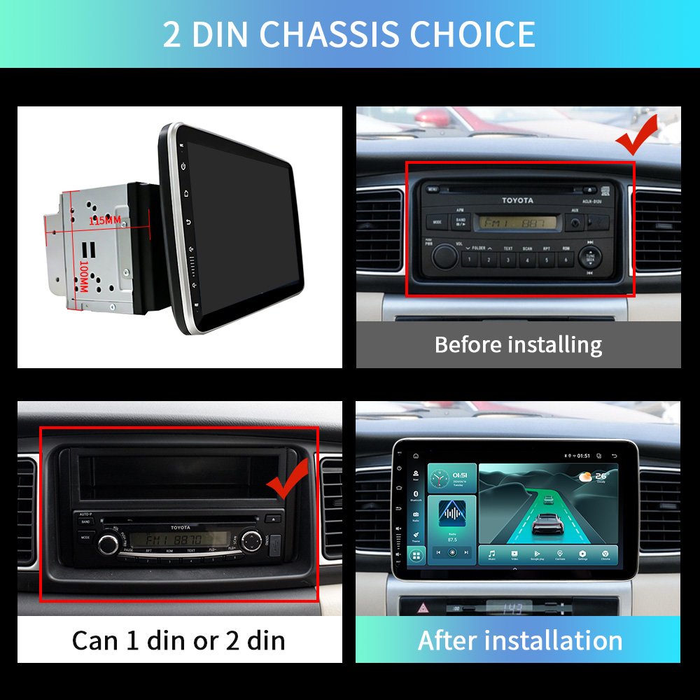 T5 2+32GB 1Din 9/10 Inch apple Carplay Android Multimedia Player Car Dvd Player Rotatable 360 Degree Car Rotating Car Radio