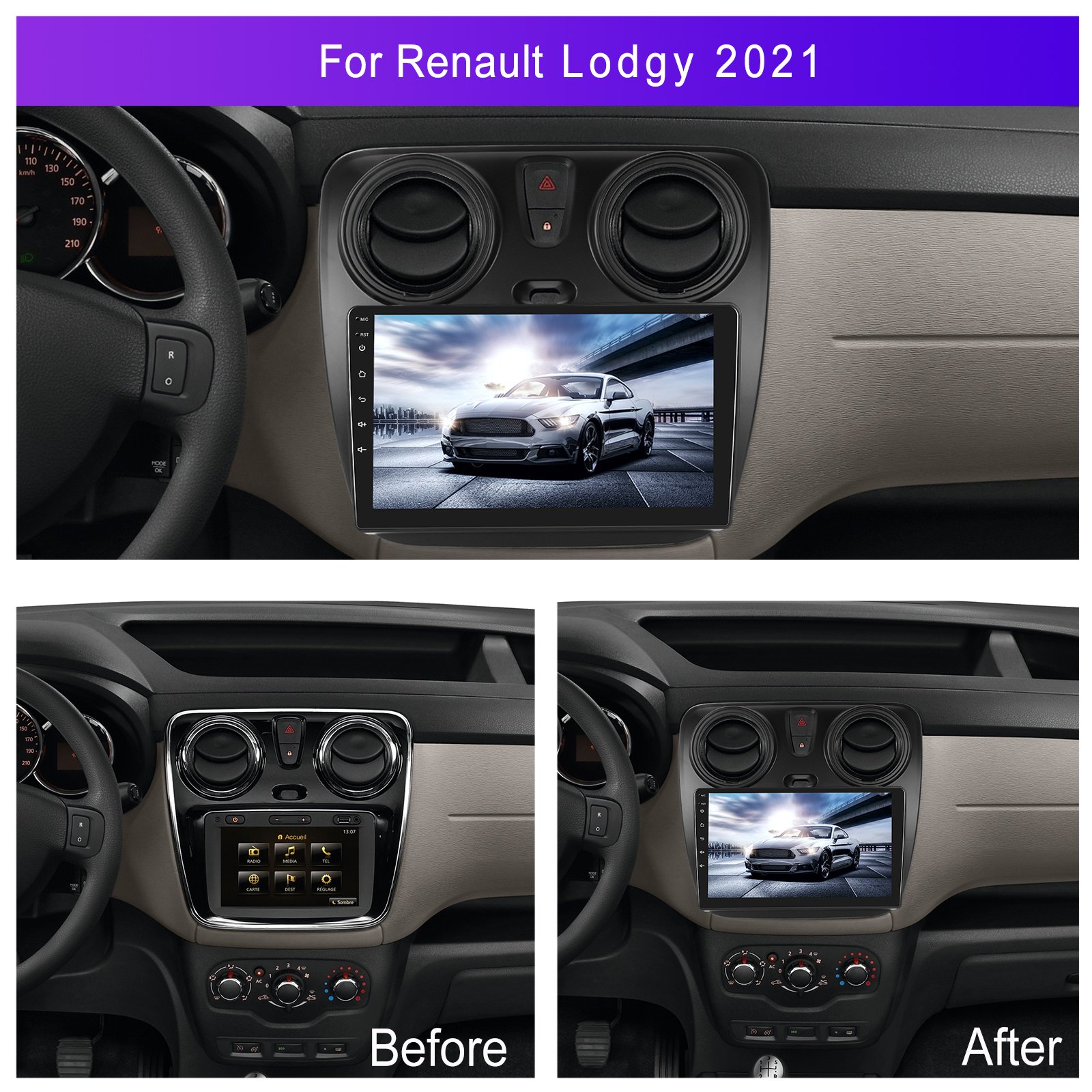 Podofo Android Car Stereo 4+64G 9 Inch Car Radio Wireless Carplay Android Auto For Renault Lodgy 2021 IPS DSP WIFI FM RDS