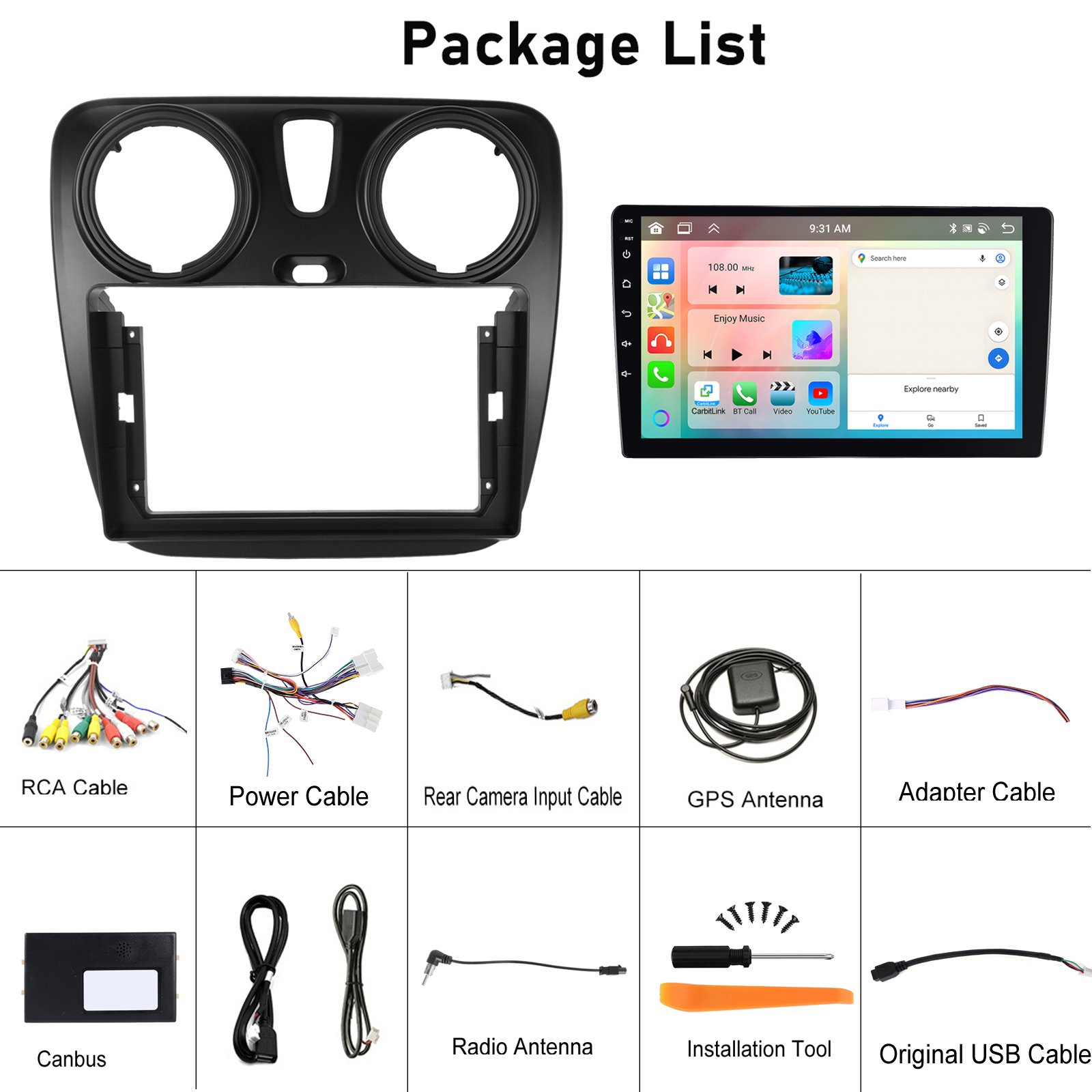 Podofo Android Car Stereo 4+64G 9 Inch Car Radio Wireless Carplay Android Auto For Renault Lodgy 2021 IPS DSP WIFI FM RDS