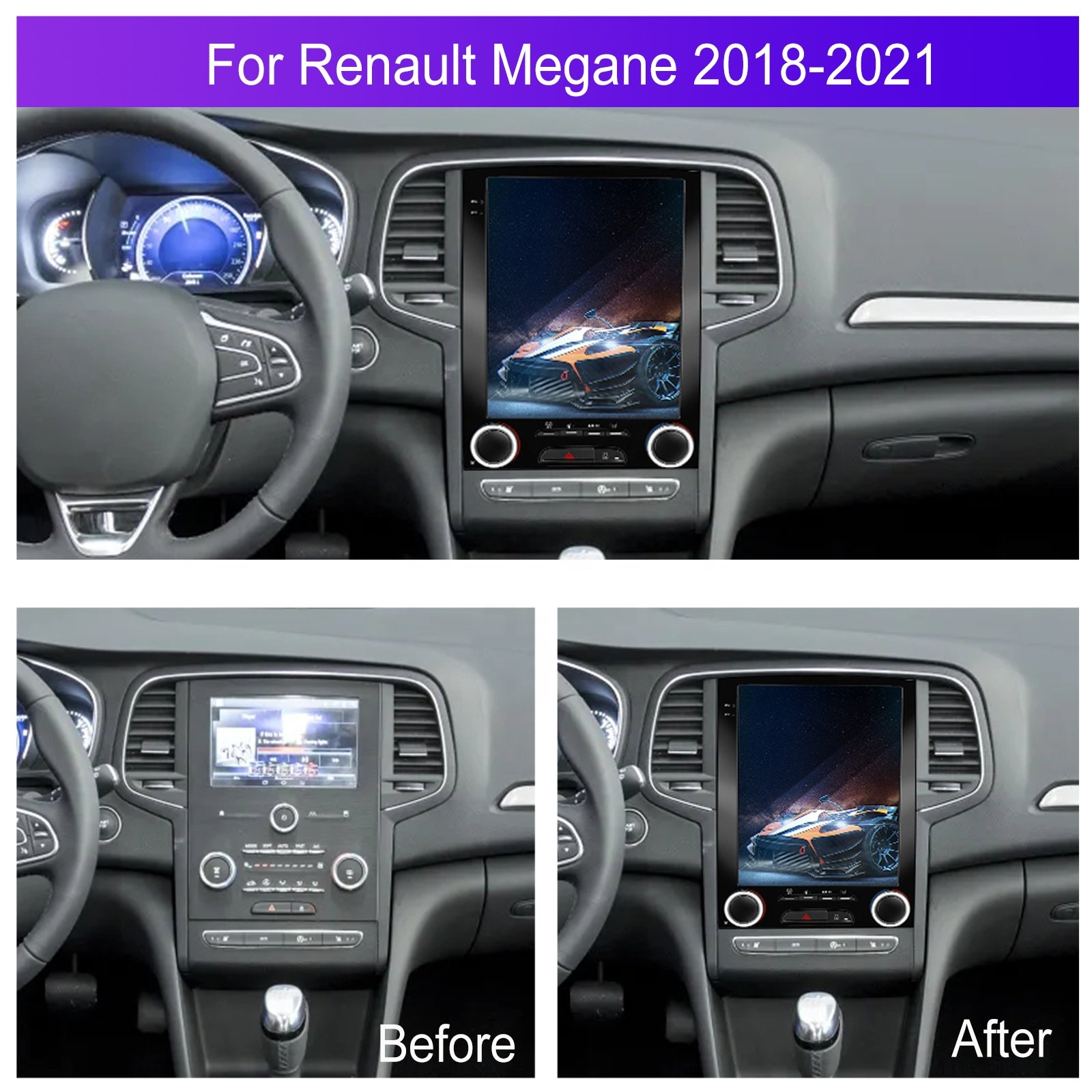 Podofo 9.7" Android Car Stereo Car Radio For Renault Megane 2018-2021 Wireless Carplay Android Auto GPS Wifi Hifi FM RDS