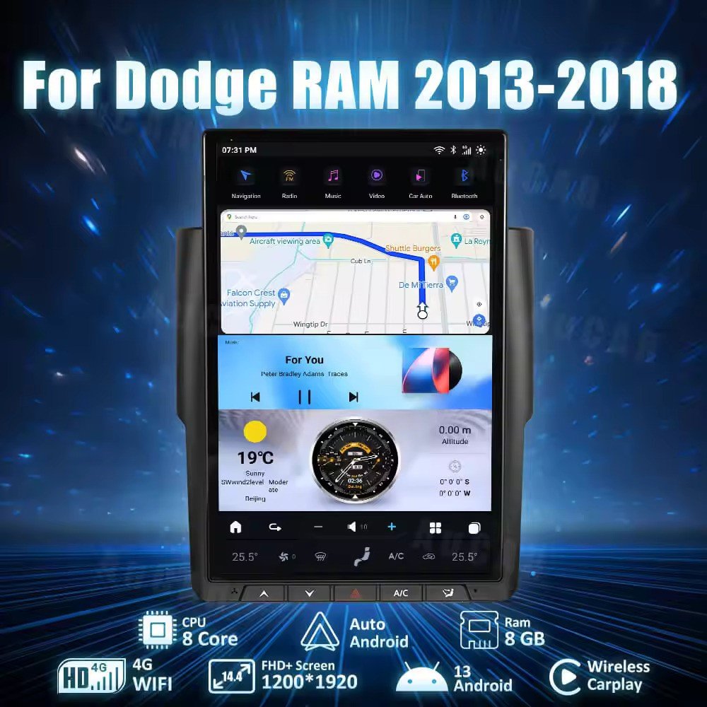 AuCar 14.4" Latest Tesla Screen Android 13 Car Radio Multimedia Player Car Stereo Video GPS Navigation For Dodge RAM 2013-2018