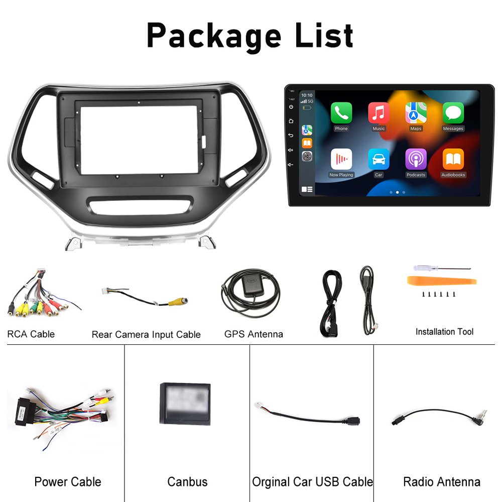 (USA Stock) Podofo 10.1'' Android Car Radio Carplay Android Auto GPS RDS HIFI Support AHD Cam For Jeep Cherokee 2015