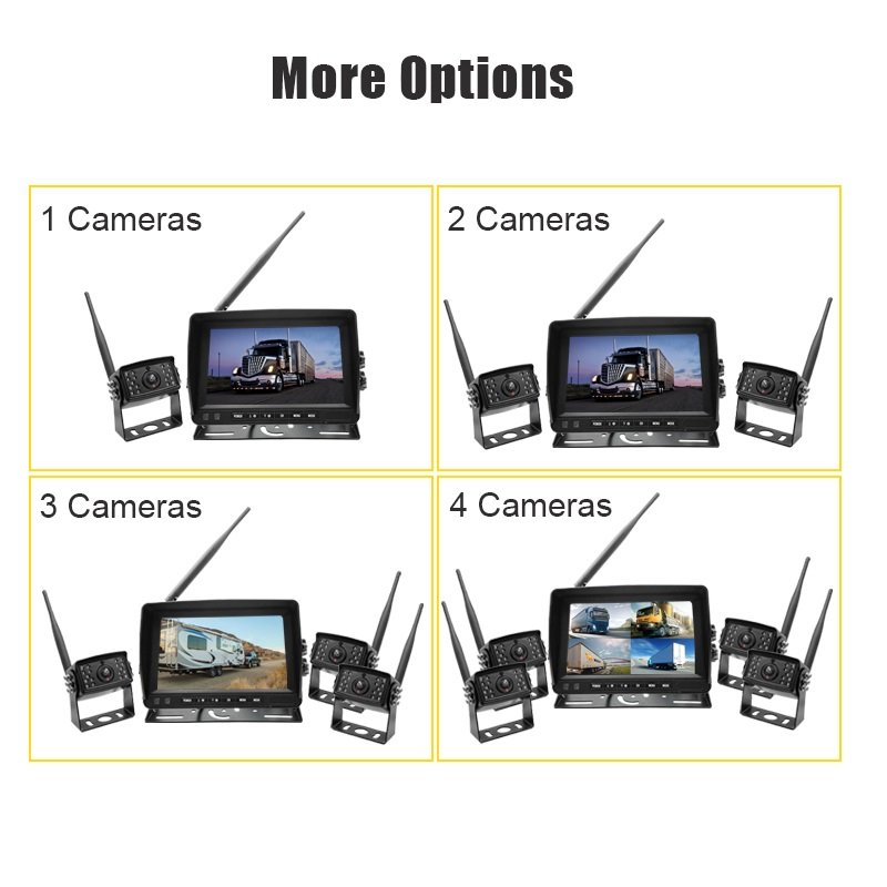 Wireless hd 1080p ccd night vision reverse 170 angle car rear view camera ip68 dc 12v/24v vehicle camera & 7 inch screen monitor