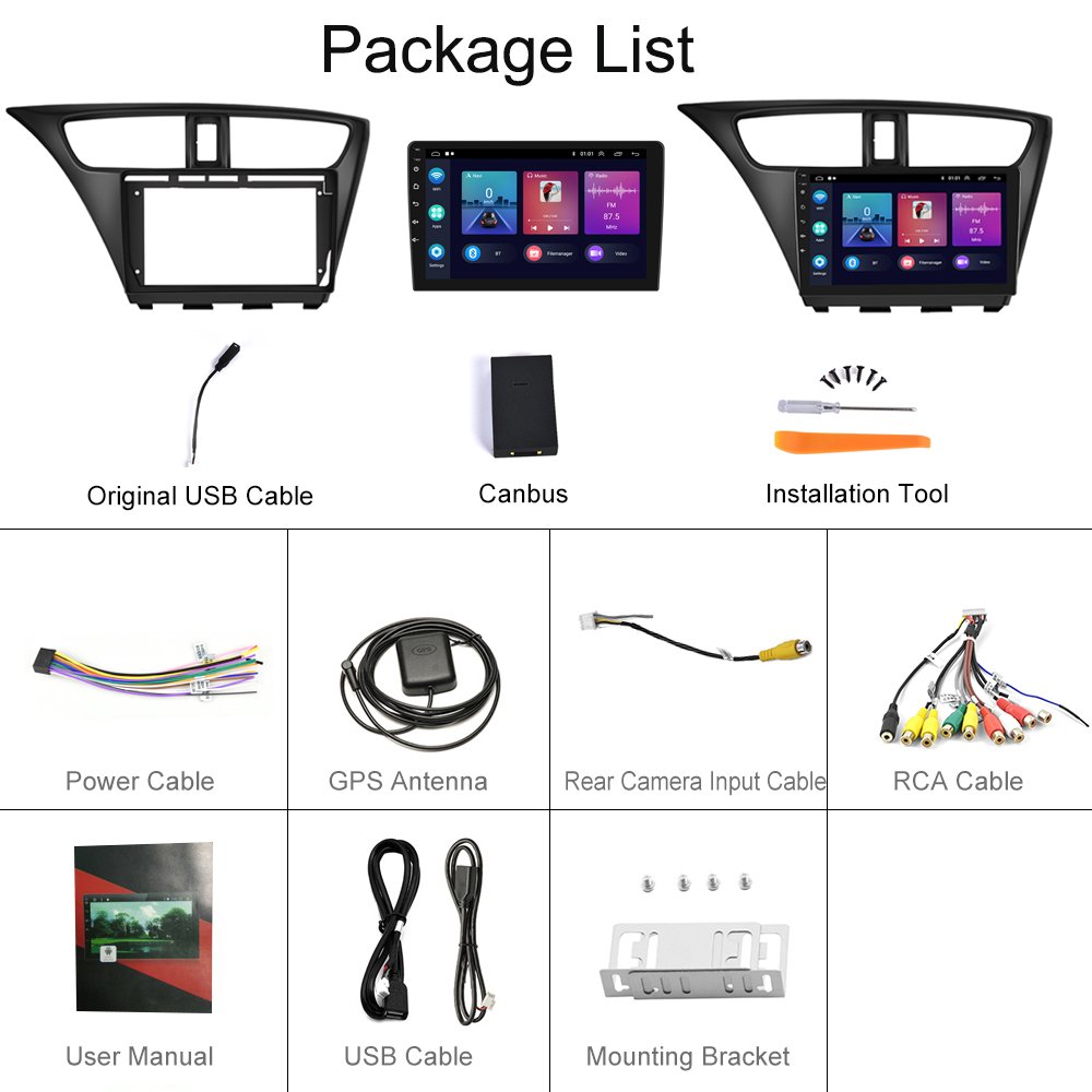 Podofo Double Din Android Car Radio 9 Inch Car Stereo For Honda Civic 2012-2017 Carplay Android Auto BT GPS Hi-Fi WiFi