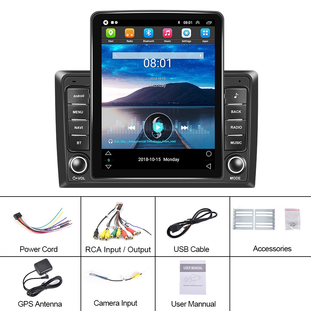 Podofo Android Double Din Car Stereo 9.5'' Vertical Screen Car Radio For Tesla Style GPS WIFI FM RDS Carplay Android Auto