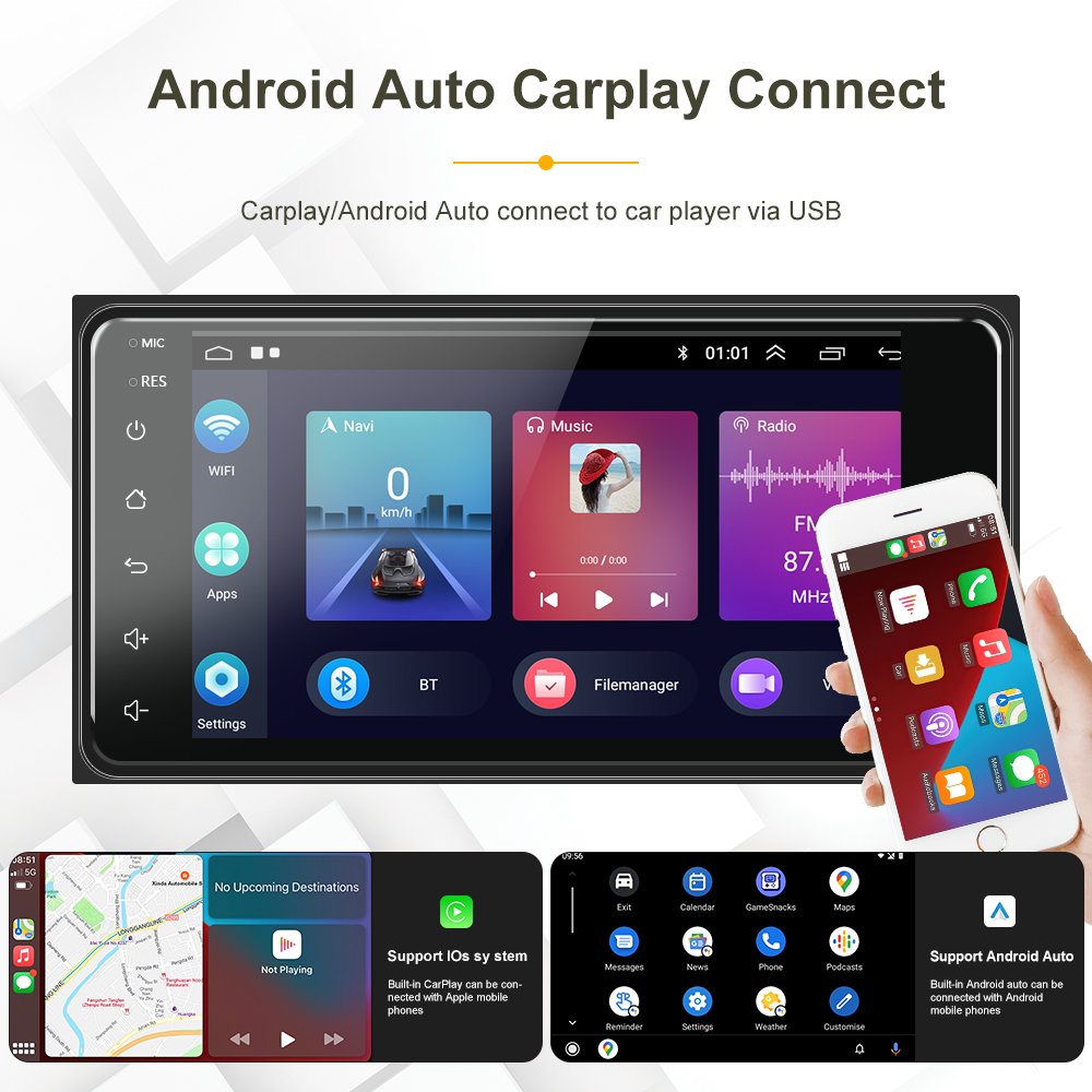 Podofo 7'' Android Car Radio Autoradio Car Stereo CarPlay & Android Auto GPS WIFI BT FM RDS Hifi Audio For Toyota Corolla