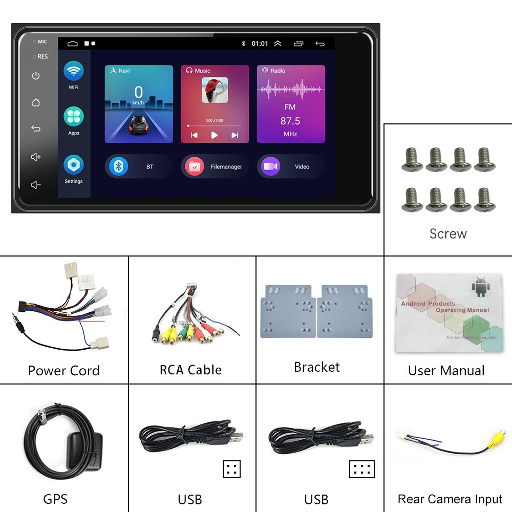 Podofo 7'' Android Car Radio Autoradio Car Stereo CarPlay & Android Auto GPS WIFI BT FM RDS Hifi Audio For Toyota Corolla