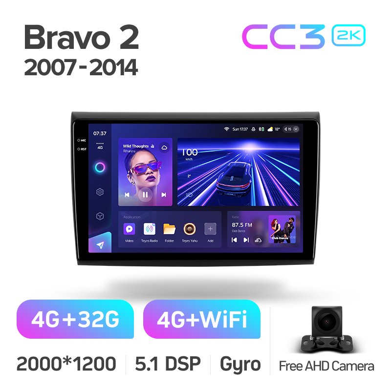 TEYES CC3 2K Car DVD Player For Fiat Bravo 198 2 II 2007-2014 9 Inch Car DVD Player With Reversing Aid Camera