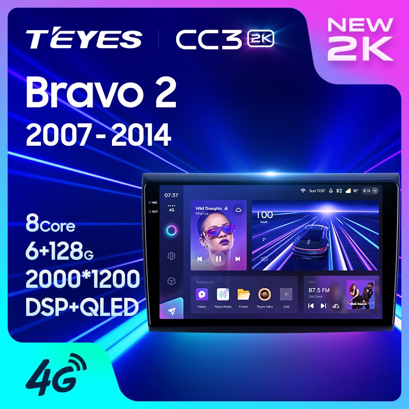 TEYES CC3 2K Car DVD Player For Fiat Bravo 198 2 II 2007-2014 9 Inch Car DVD Player With Reversing Aid Camera