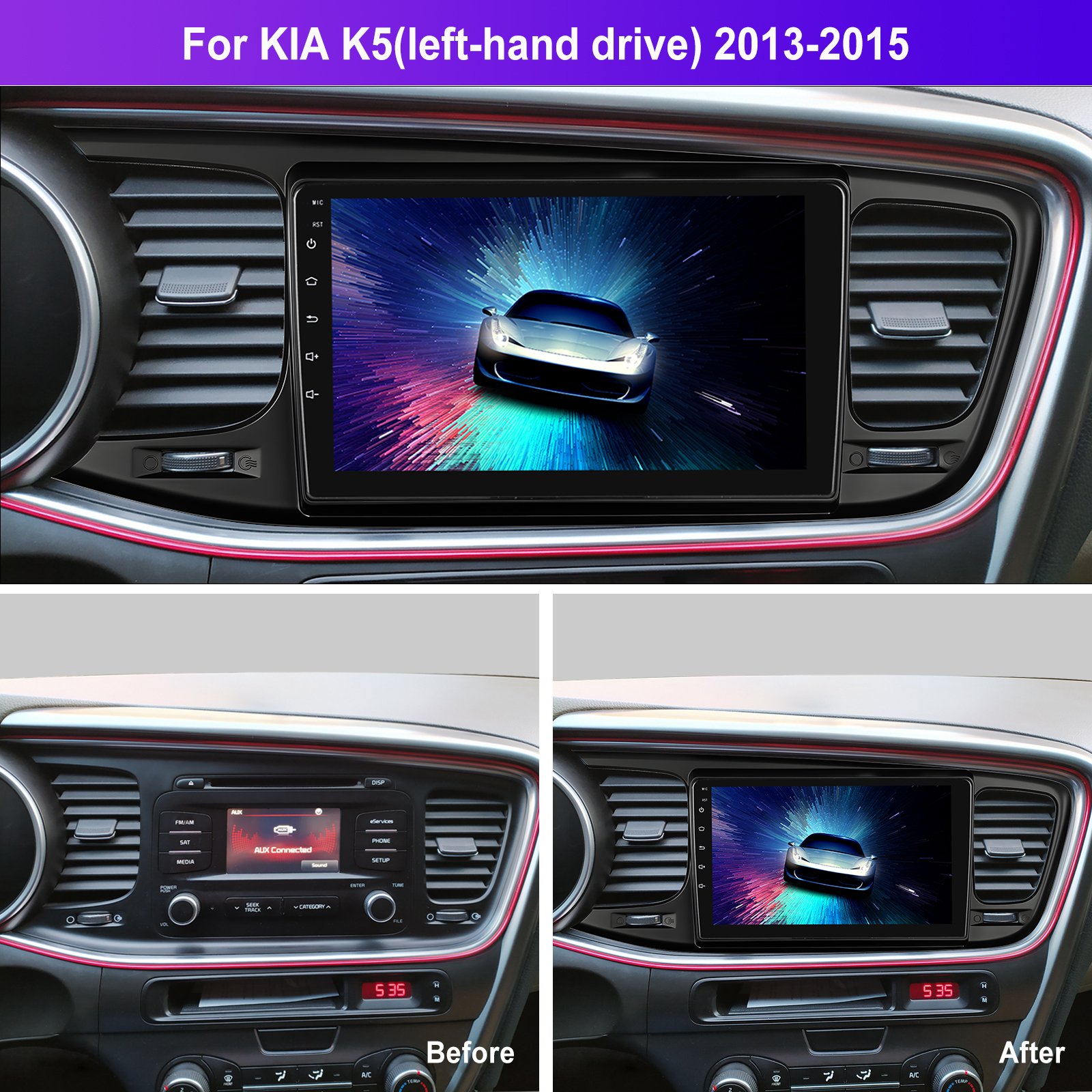 Podofo Double Din 9Inch Android 13 Car Stereo Car Radio Carplay Android Auto for KIA K5(left-hand drive)2013-2015 GPS RDS HIFI