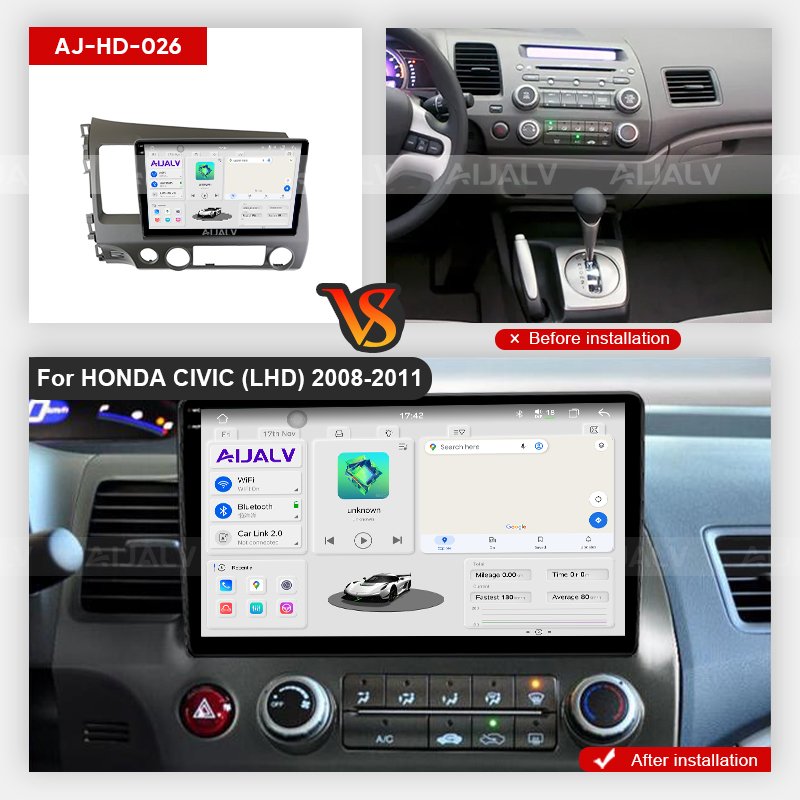 AIJIA Android 13 12 System GPS Display Good Performance for 2008-2011 Honda Civic Car DVD Player Radio Multimedia