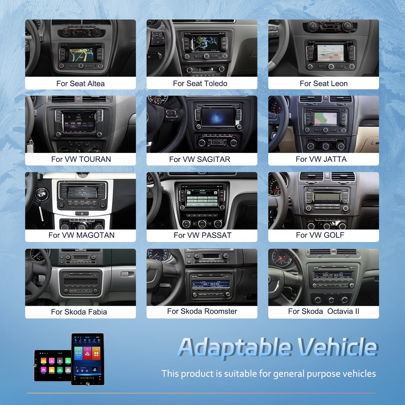 Podofo 10.4'' Android 2+64G Automatic Rotation Car Radio CarPlay/Android Auto/GPS/WiFi/RDS For VW/PASSAT/SKODA/POLO/OCTAVIA/GOLF