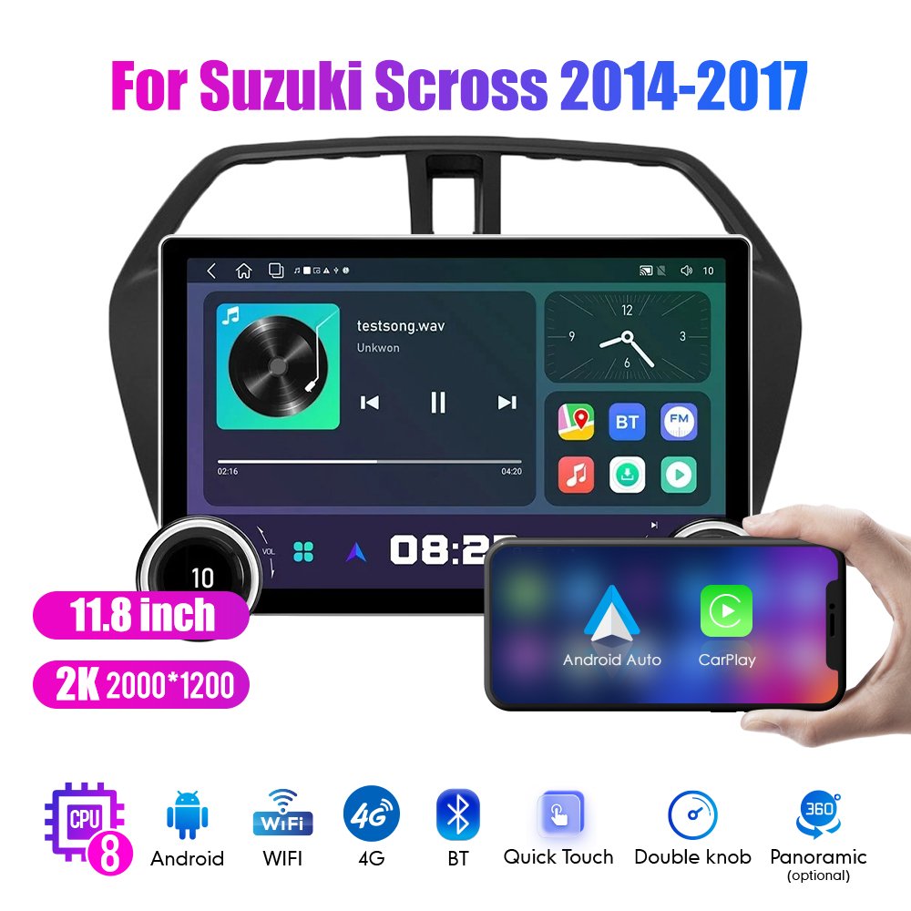 11.8Inch Car Radio For Suzuki S-cross 2014-2017 DIAMOND 2K QLED Screen 2Din Android Car Stereo Car DVD Player Carplay DSP
