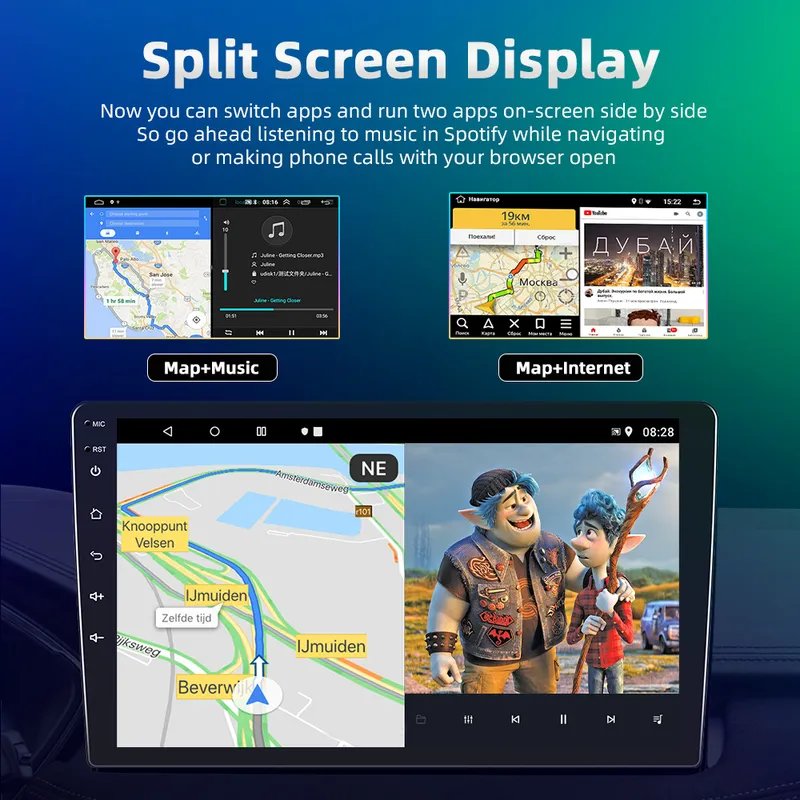 Universal 1 Din 9 Inch Carplay Android Multimedia Player Car DVD Player Rotatable 360 Degree Car Rotating Car Radio