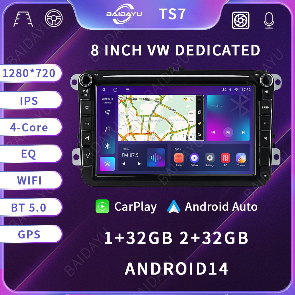 Android 14 8inch Car video car dvd Player For VW Passat Golf Caddy Tiguan Universal Car Auto Radio Multimedia GPS Stereo 2+32GB